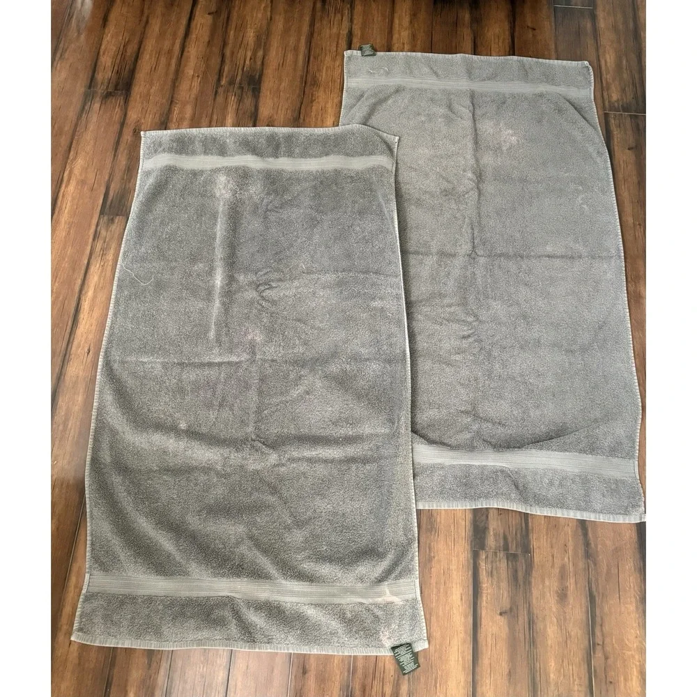 Grey Ralph Lauren Large Bath Towel Set of Two 52x31 *flaw/stain*